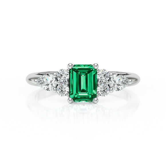 Solitaire accompagné émeraude diamant Divine Idylle - 10