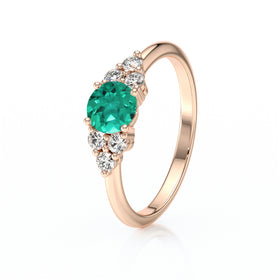 Solitaire accompagné émeraude diamant Divine Idylle - 14