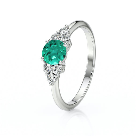 Solitaire accompagné émeraude diamant Divine Idylle - 14