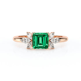 Solitaire accompagné émeraude diamant Divine Idylle - 15