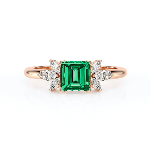 Solitaire accompagné émeraude diamant Divine Idylle - 15