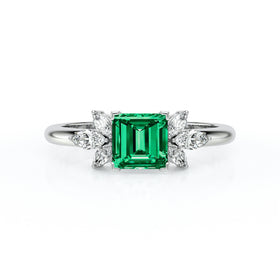 Solitaire accompagné émeraude diamant Divine Idylle - 15