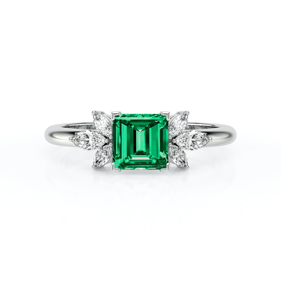 Solitaire accompagné émeraude diamant Divine Idylle - 15