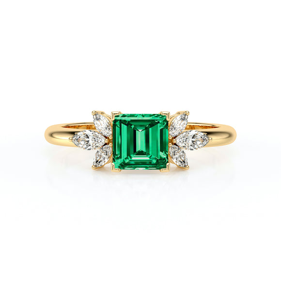 Solitaire accompagné émeraude diamant Divine Idylle - 15