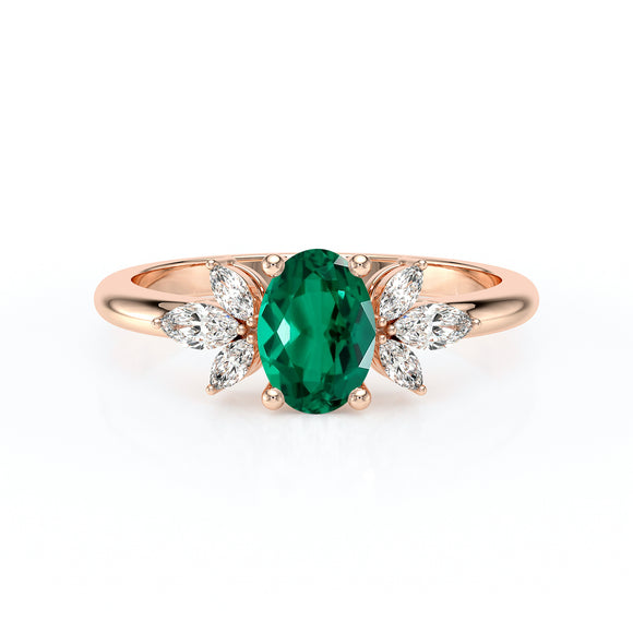 Solitaire accompagné émeraude diamant Divine Idylle - 16