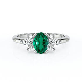 Solitaire accompagné émeraude diamant Divine Idylle - 16