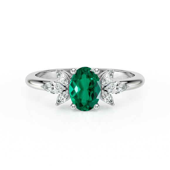 Solitaire accompagné émeraude diamant Divine Idylle - 16