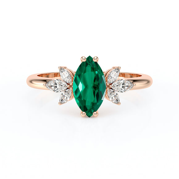 Solitaire accompagné émeraude diamant Divine Idylle - 17