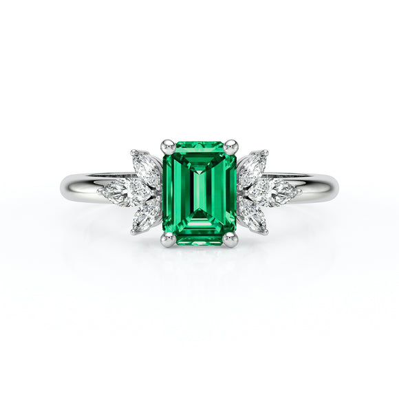 Solitaire accompagné émeraude diamant Divine Idylle - 18