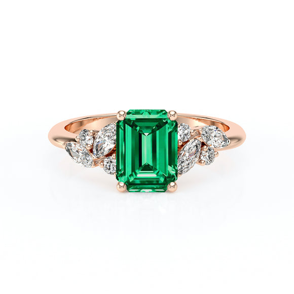 Solitaire accompagné émeraude diamant Divine Idylle - 21