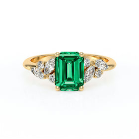 Solitaire accompagné émeraude diamant Divine Idylle - 21