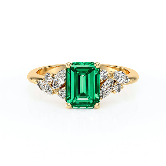 Solitaire accompagné émeraude diamant Divine Idylle - 21