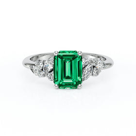 Solitaire accompagné émeraude diamant Divine Idylle - 21
