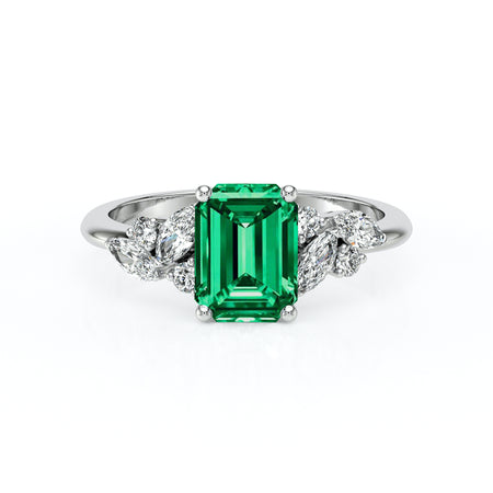 Solitaire accompagné émeraude diamant Divine Idylle - 21