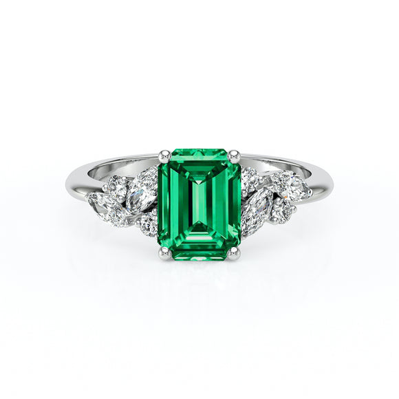 Solitaire accompagné émeraude diamant Divine Idylle - 21