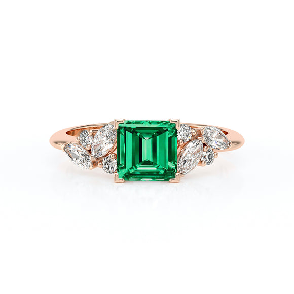 Solitaire accompagné émeraude diamant Divine Idylle - 22