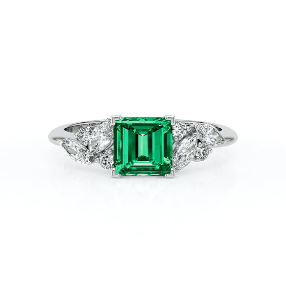 Solitaire accompagné émeraude diamant Divine Idylle - 22