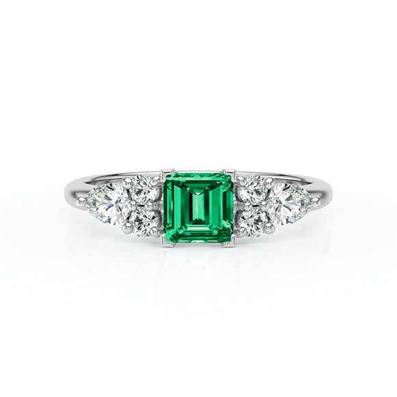 Solitaire accompagné émeraude diamant Divine Idylle - 26