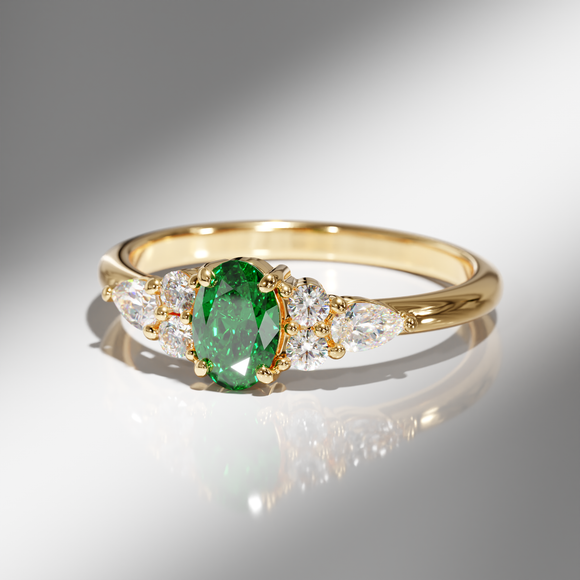 Solitaire accompagné émeraude diamant Divine Idylle - 5