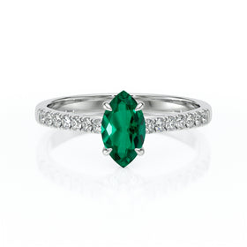 Solitaire accompagné émeraude et diamant Divine Idylle - 6