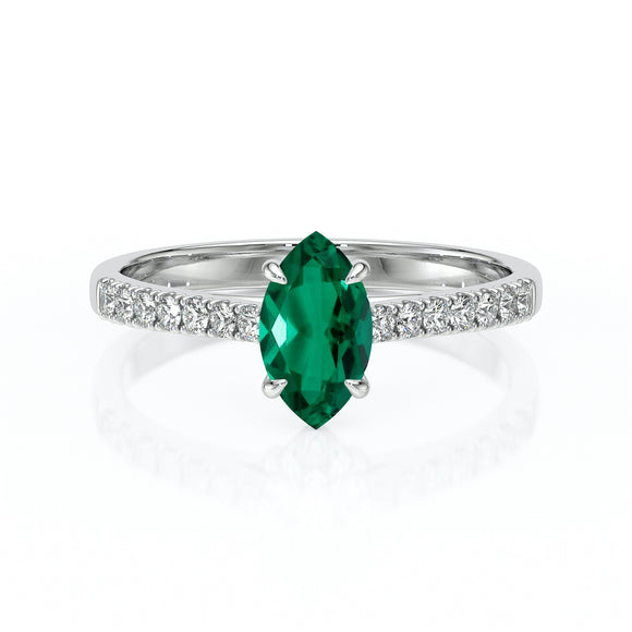 Solitaire accompagné émeraude et diamant Divine Idylle - 6