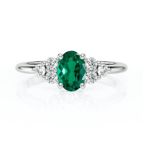 Solitaire accompagné émeraude et diamant Divine Idylle - 7