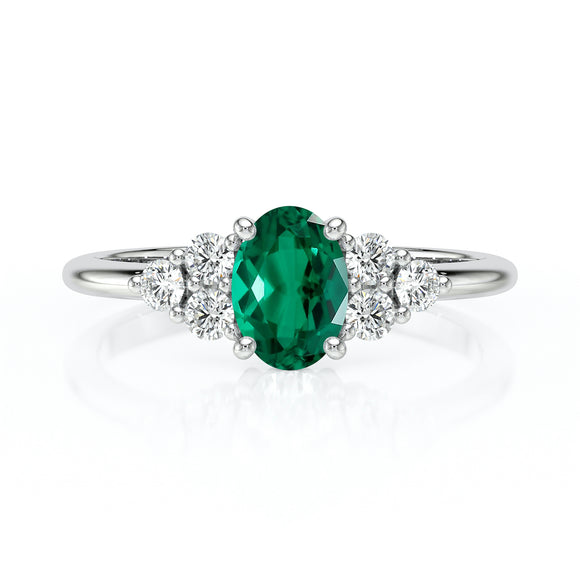 Solitaire accompagné émeraude et diamant Divine Idylle - 7