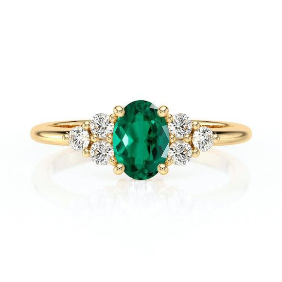 Solitaire accompagné émeraude et diamant Divine Idylle - 7