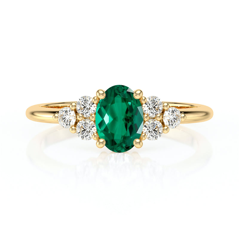 Solitaire accompagné émeraude et diamant Divine Idylle - 7