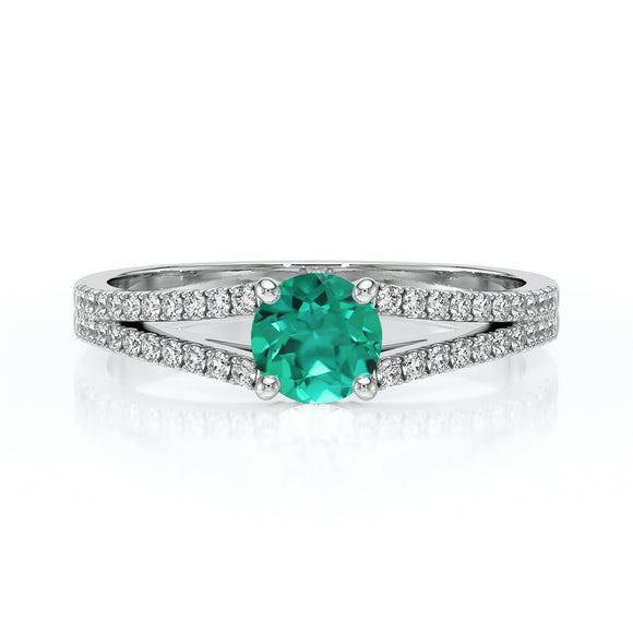 Solitaire accompagné émeraude et diamant Divine Idylle - 8