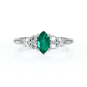Solitaire accompagné émeraude diamant Divine Idylle - 9