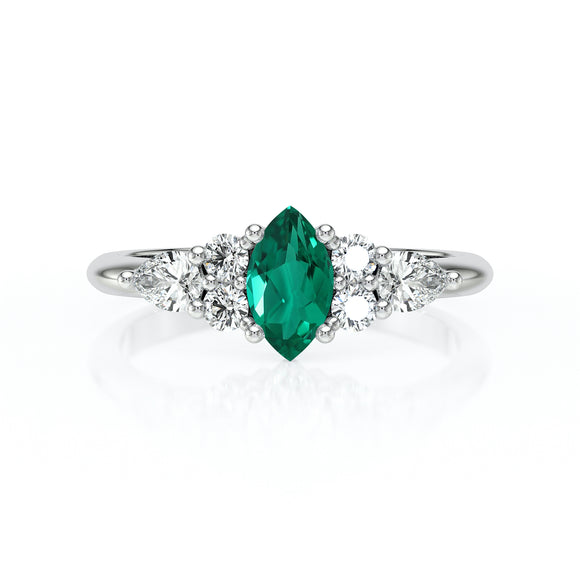 Solitaire accompagné émeraude diamant Divine Idylle - 9