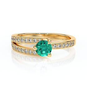 Solitaire accompagné émeraude et diamant Fou de toi - 5