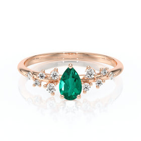 Solitaire accompagné émeraude et diamant Pluie d'étoiles - 10