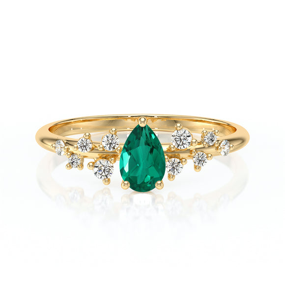 Solitaire accompagné émeraude et diamant Pluie d'étoiles - 10