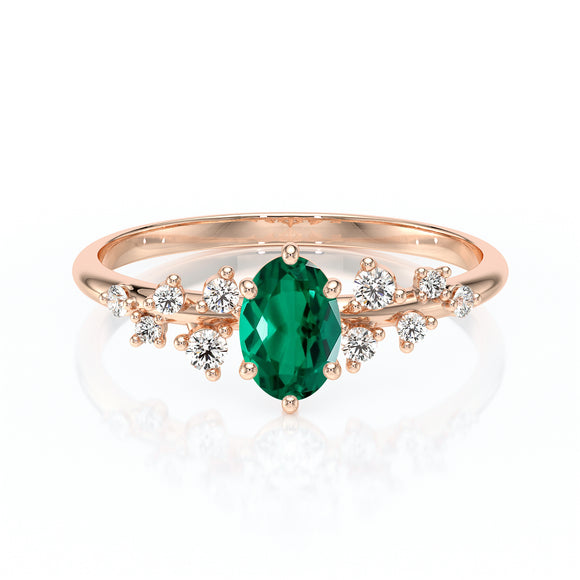 Solitaire accompagné émeraude et diamant Pluie d'étoiles - 11