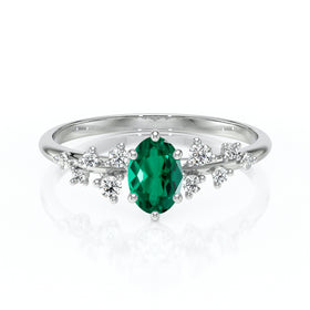 Solitaire accompagné émeraude et diamant Pluie d'étoiles - 11