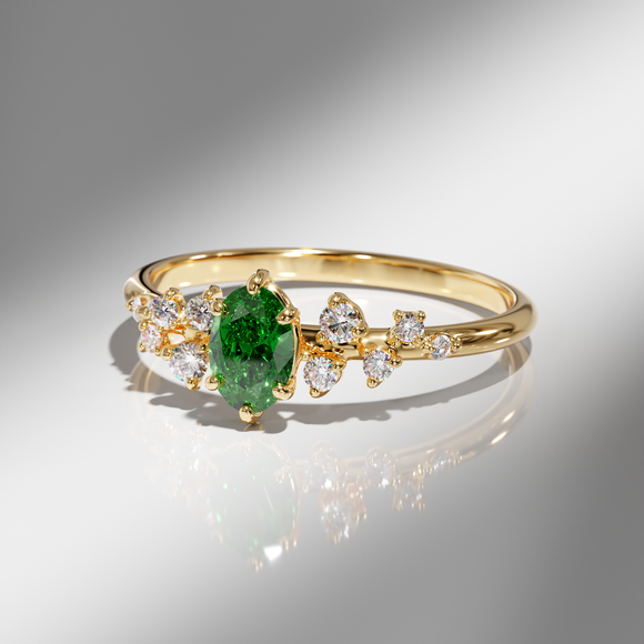 Solitaire accompagné émeraude et diamant Pluie d'étoiles - 11