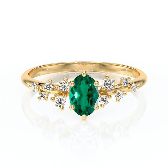 Solitaire accompagné émeraude et diamant Pluie d'étoiles - 11