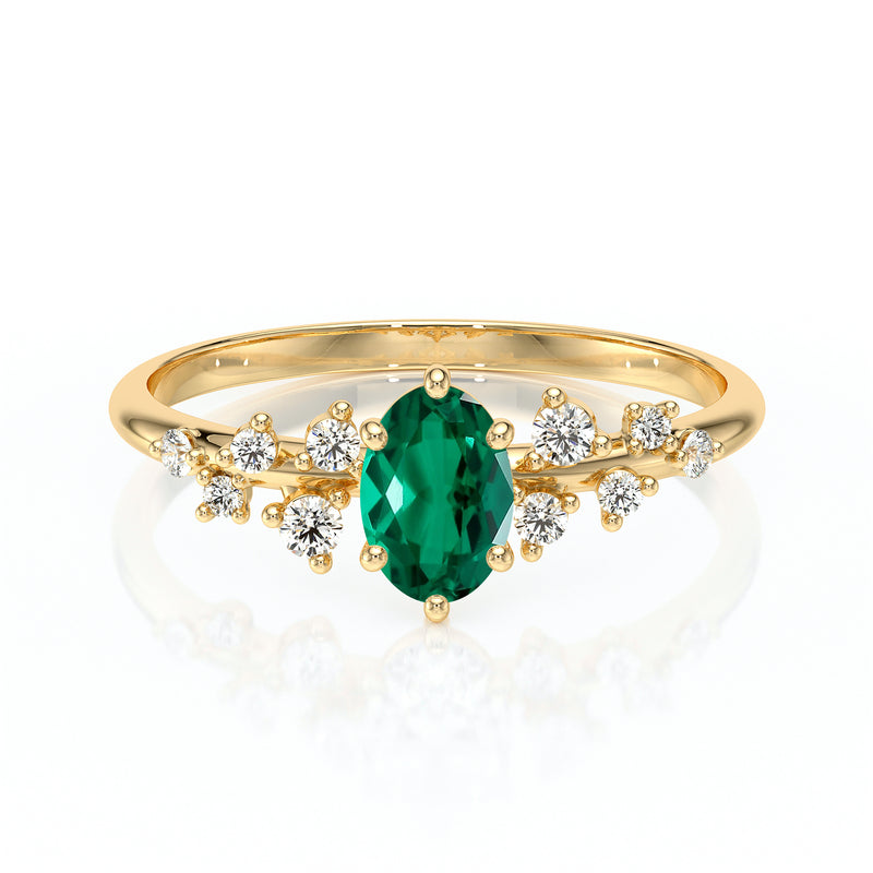 Solitaire accompagné émeraude et diamant Pluie d'étoiles - 11