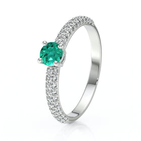 Solitaire accompagné émeraude et diamant Pluie d'étoiles - 14