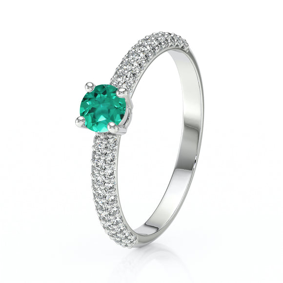 Solitaire accompagné émeraude et diamant Pluie d'étoiles - 14