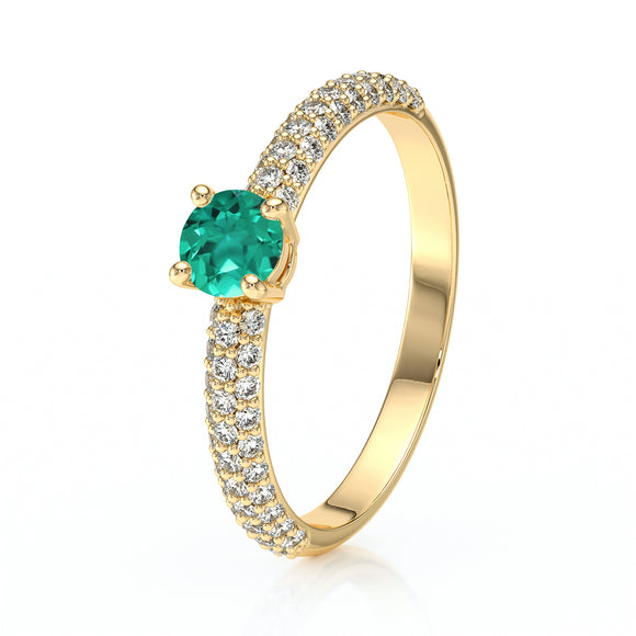 Solitaire accompagné émeraude et diamant Pluie d'étoiles - 14