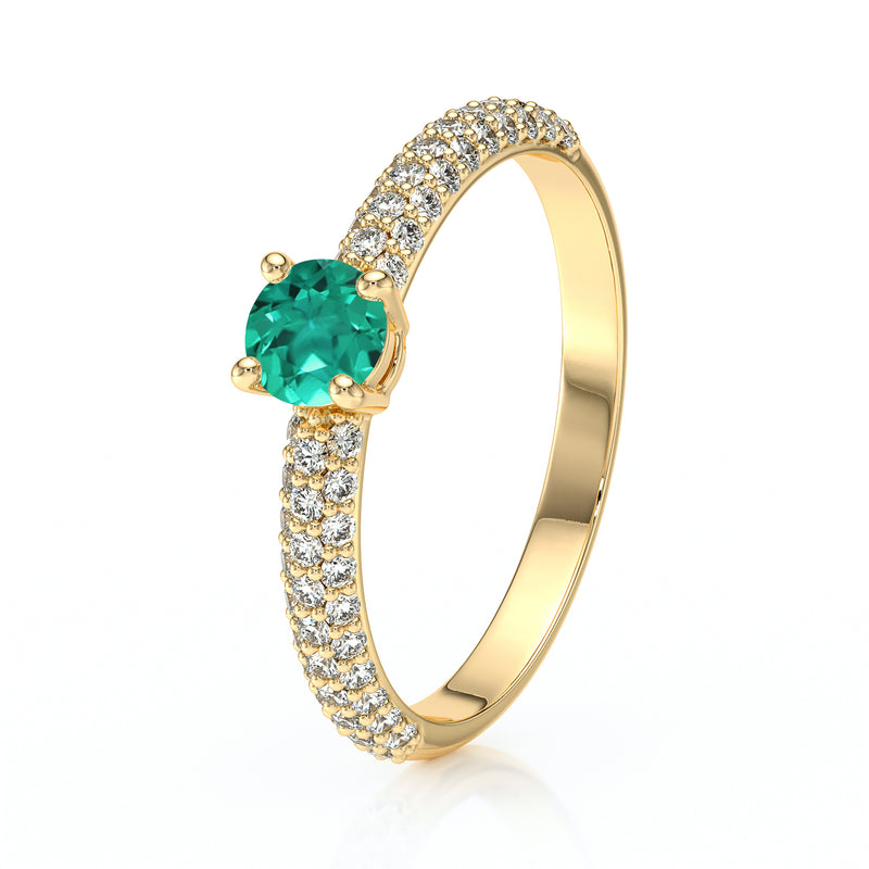 Solitaire accompagné émeraude et diamant Pluie d'étoiles - 14