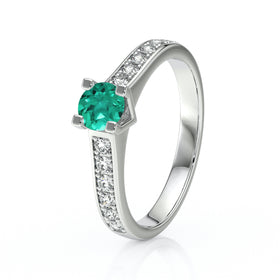 Solitaire accompagné émeraude et diamant Pluie d’étoiles - 1