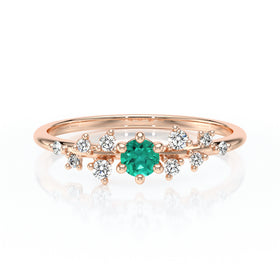 Solitaire accompagné émeraude et diamant Pluie d’étoiles - 8