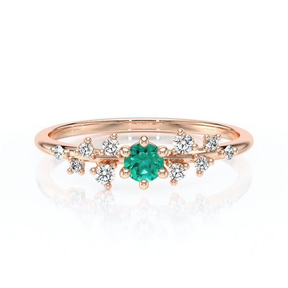Solitaire accompagné émeraude et diamant Pluie d’étoiles - 8
