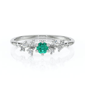 Solitaire accompagné émeraude et diamant Pluie d’étoiles - 8