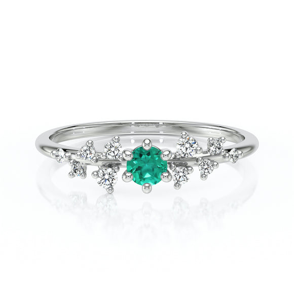 Solitaire accompagné émeraude et diamant Pluie d’étoiles - 8