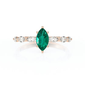Solitaire accompagné émeraude diamant Solstice - 1